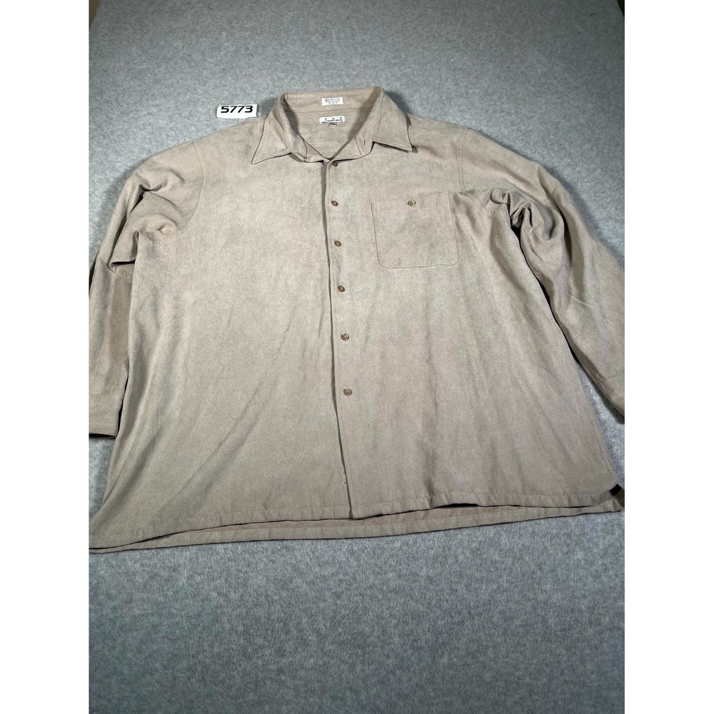 Ron Chereskin Shirt Mens 2XL Tan Suede Pockets Long Sleeve Casual‎ Button Up